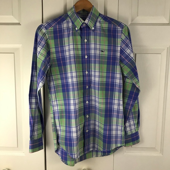 Vineyard Vines Slim Fit Whale Shirt Plaid XS Blue - Picture 2 of 6